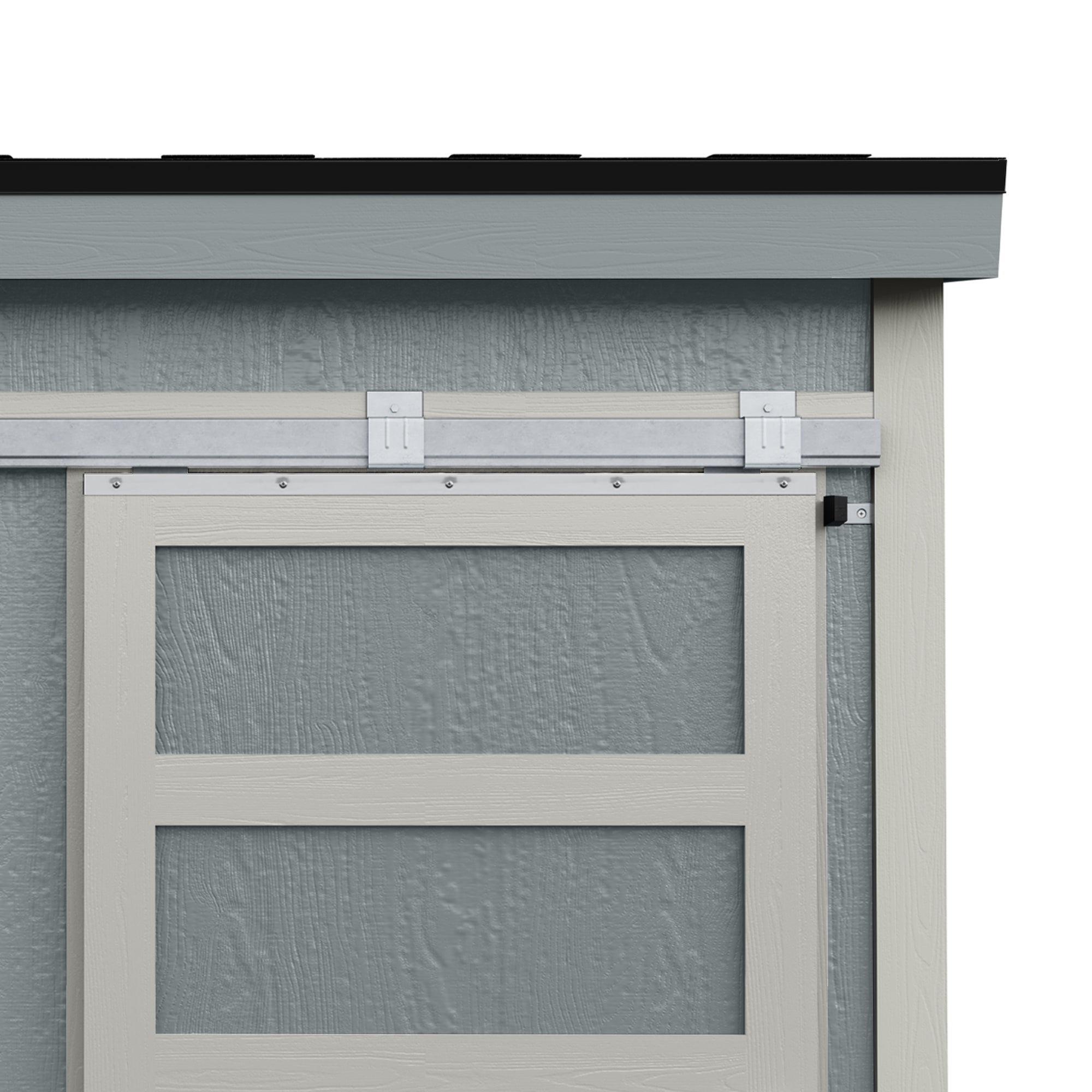 Sliding door of a 10x4 lean-to shed, providing easy access to tools and equipment inside