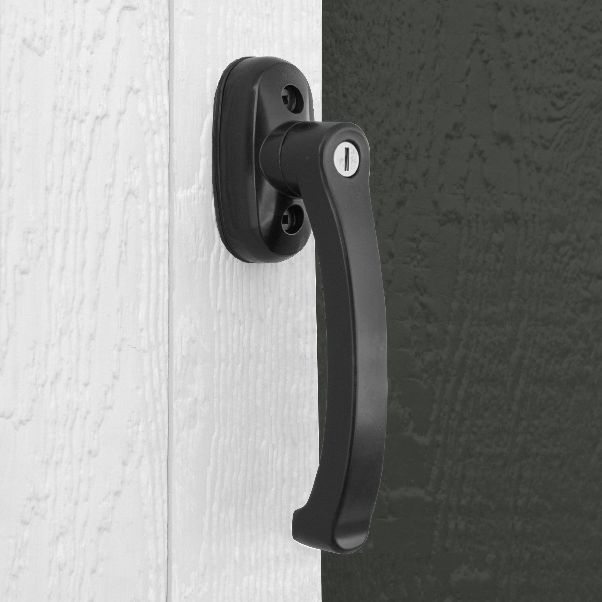 Close-up of the Classic Deluxe shed handle, designed for easy and secure door operation