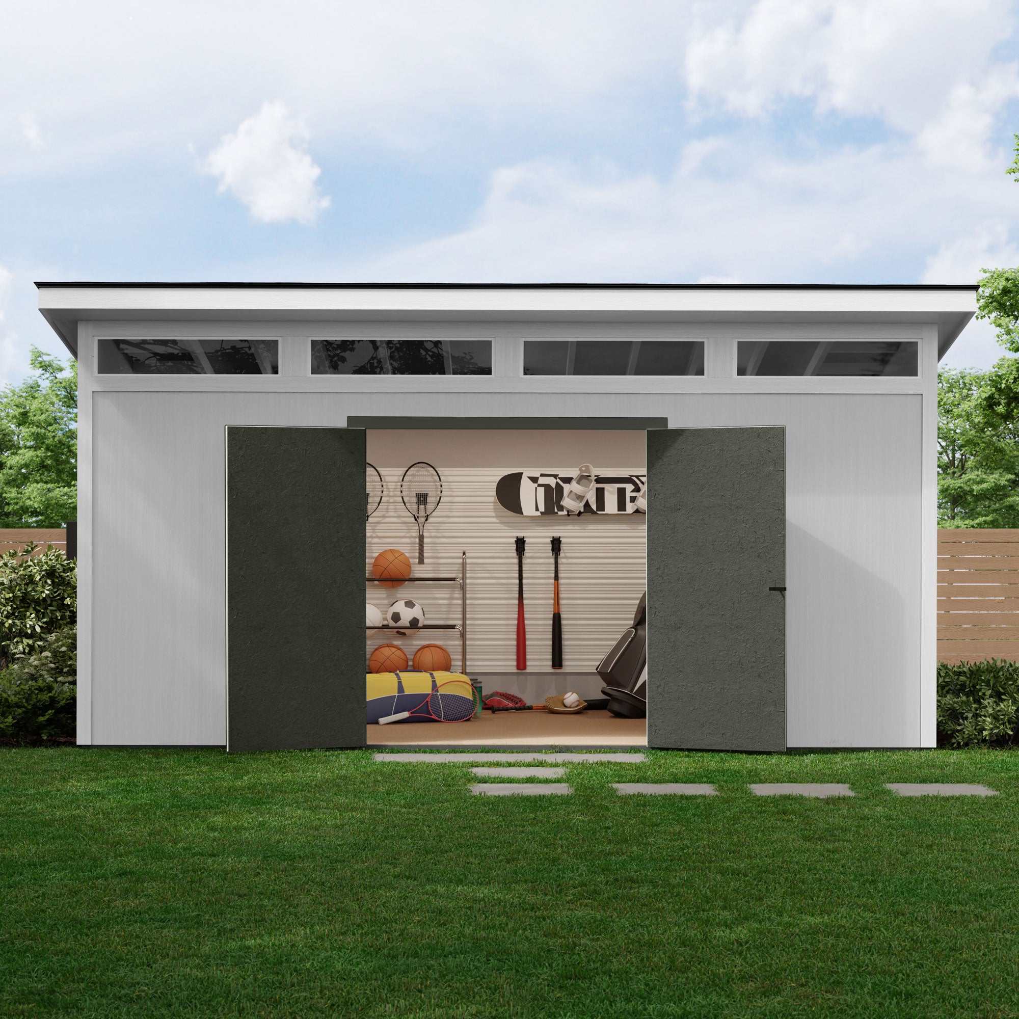 double doors open in the backyard