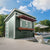 Side view of the Pentwater Bar Shed with open windows and bar countertop, perfect for outdoor gatherings by the pool