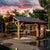 Nighttime lifestyle covered patio with bar shed attached