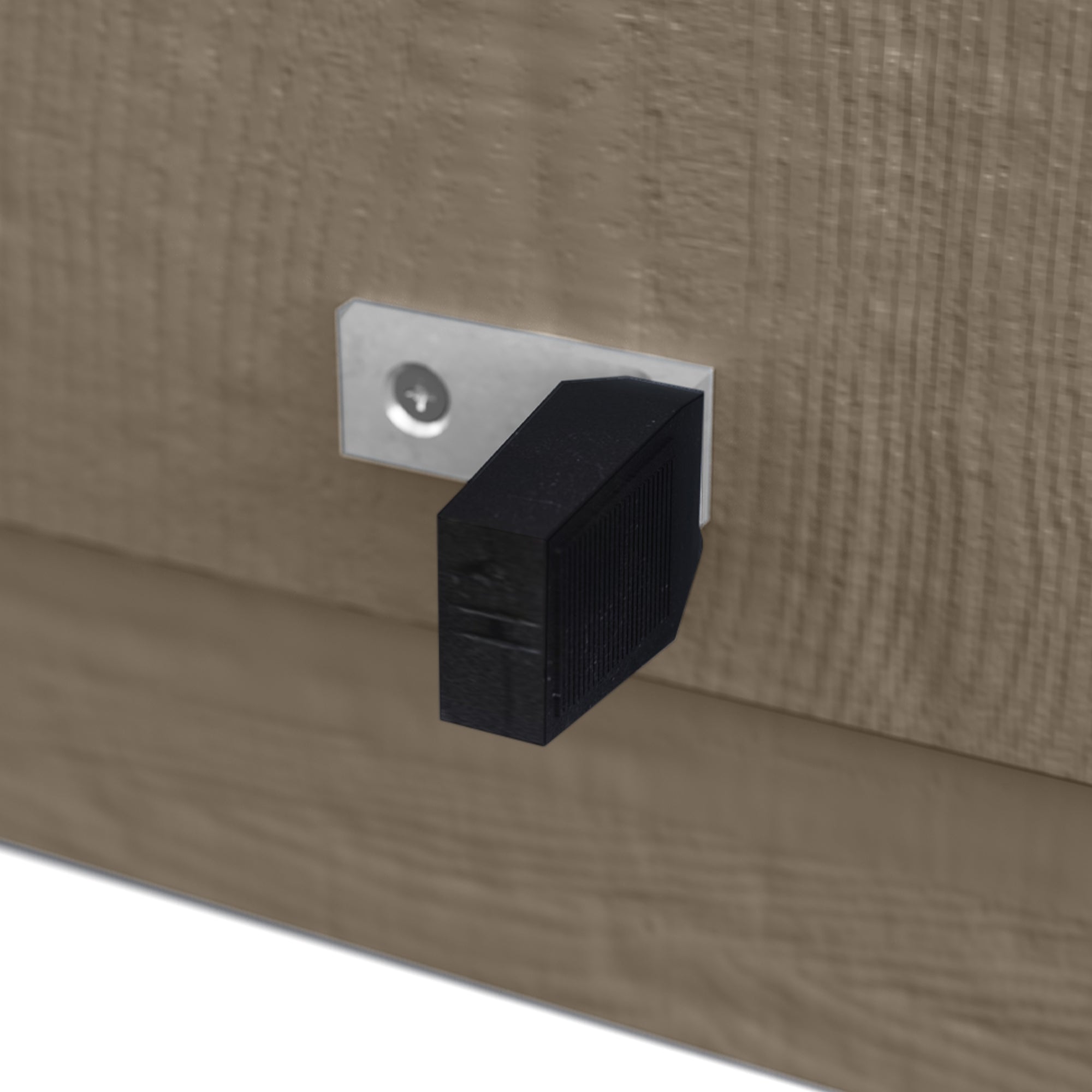 Close-up of sliding door stop mechanism on Contempo contemporary shed