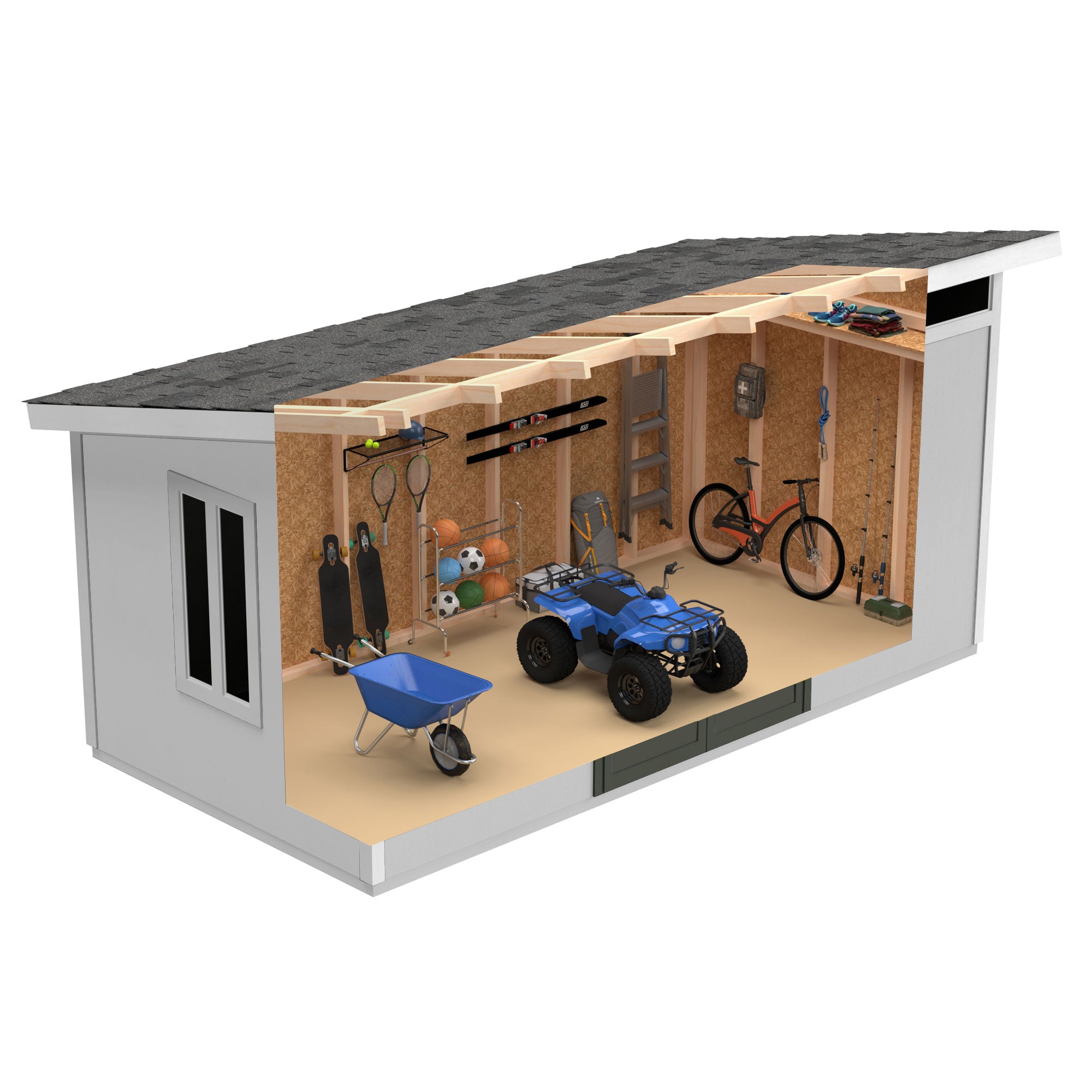 cutaway showing what all can fit inside this shed