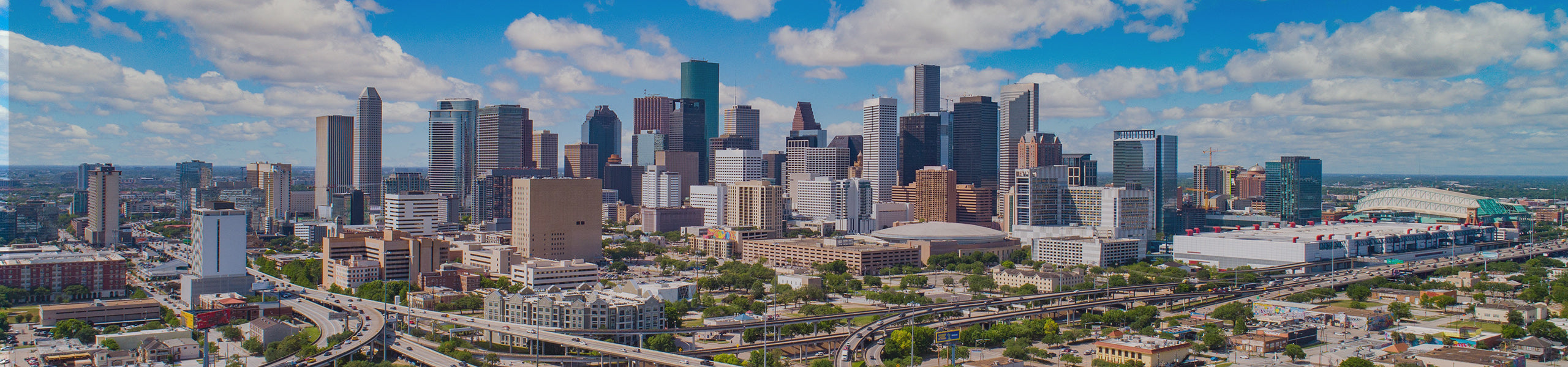 Overhead view of Houston, Texas with Heartland Sheds location in view