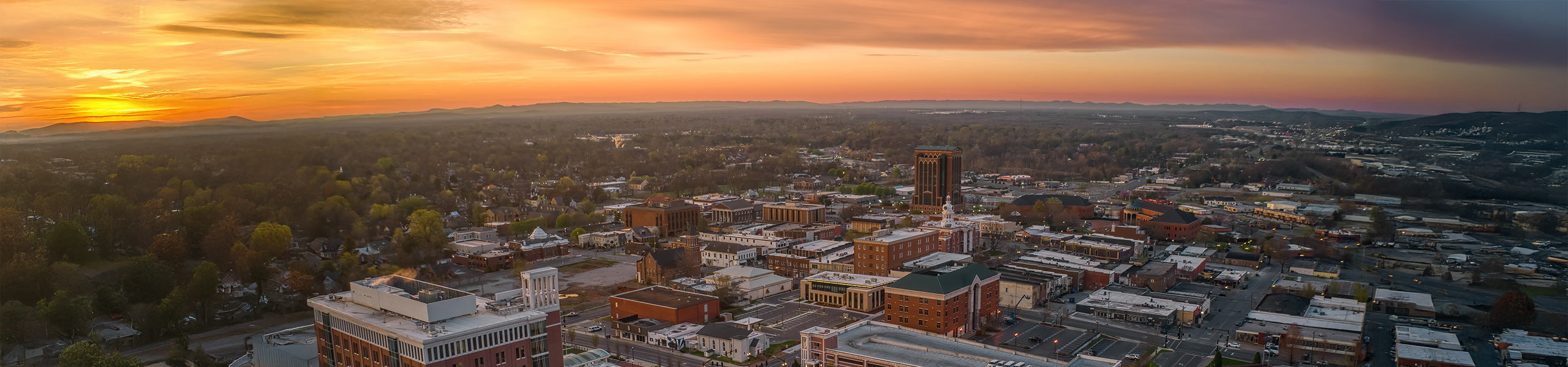 Aerial view of Murfreesboro at sunset