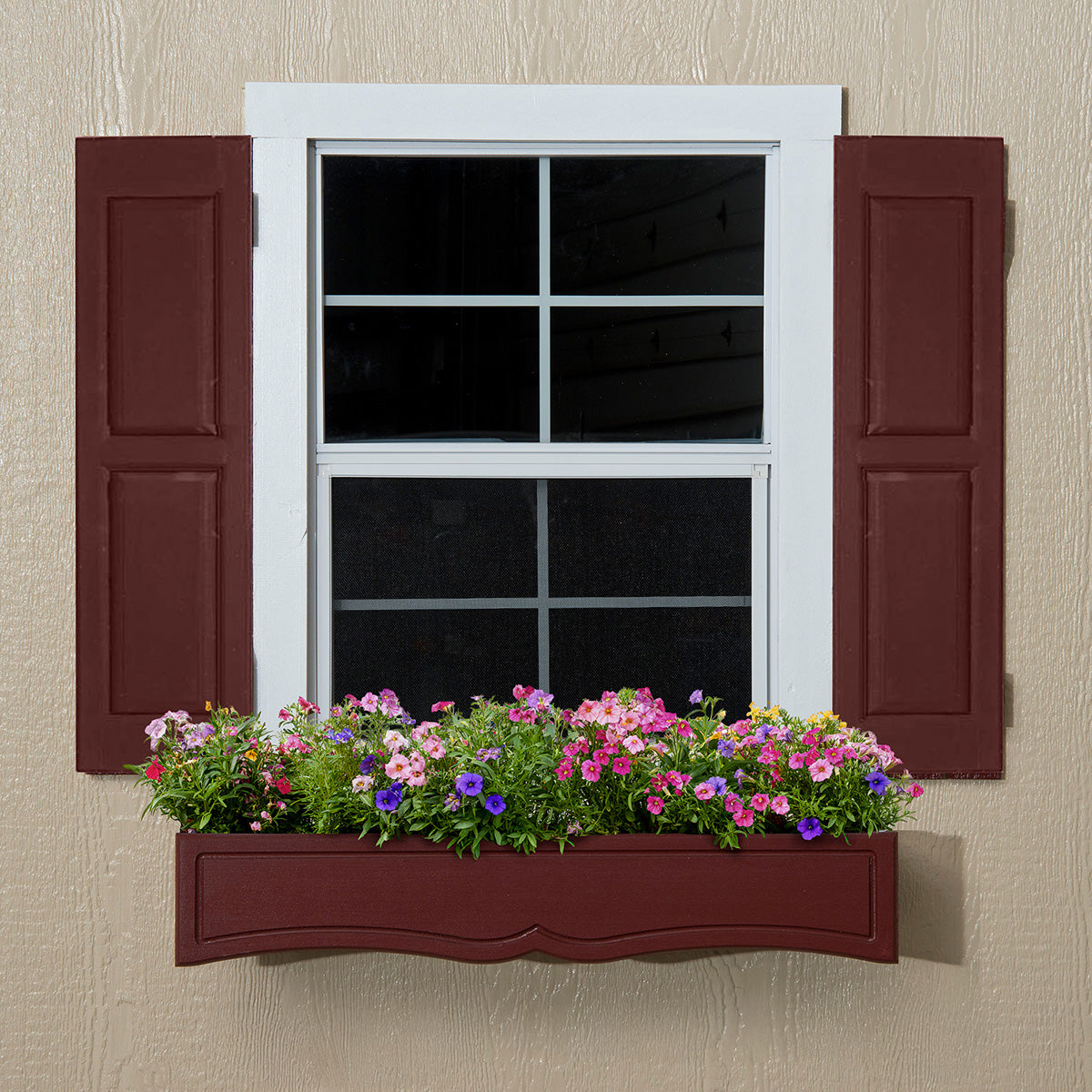 Small Window with Flowerbox and Shutters| Heartland Sheds