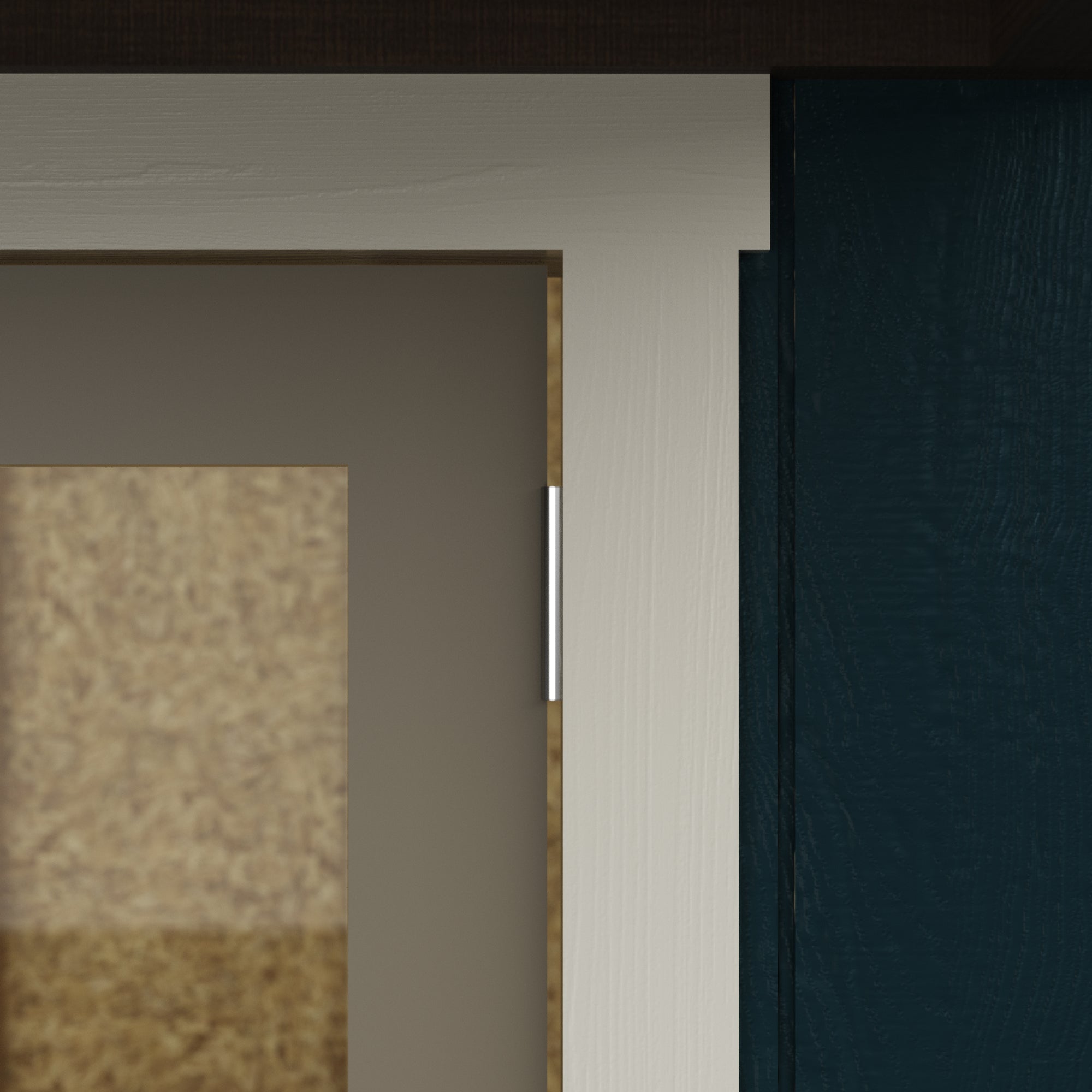 Close-up of a studio shed's French door hinge, showcasing sturdy hardware and smooth functionality.