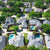 Aerial view of a residential neighborhood with houses and pools