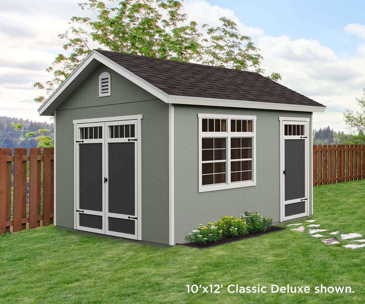 10x12-Classic-Deluxe-Storage-Shed-in-Backyard