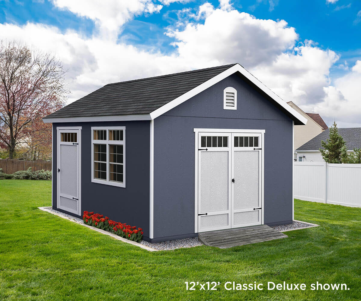 12x12-Classic-Deluxe-Storage-Shed-in-Backyard